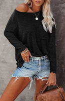 Pocket Split Long-sleeved Casual T-shirt