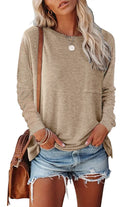 Pocket Split Long-sleeved Casual T-shirt