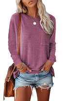 Pocket Split Long-sleeved Casual T-shirt